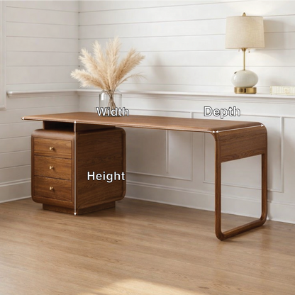 Modern Waterfall Desk with Drawers, Minimalist Home Office Writing Table
