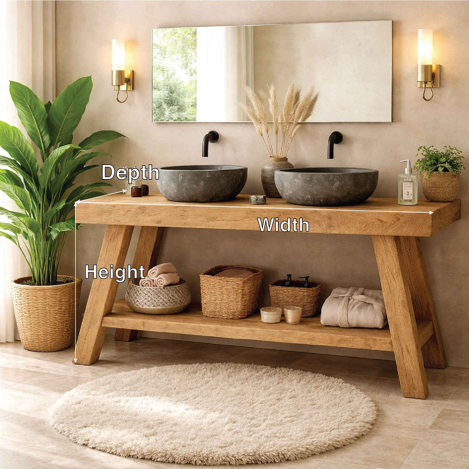 Rustic Double Sink Bathroom Vanity with Shelves Wooden Vanity Base Kitchnce