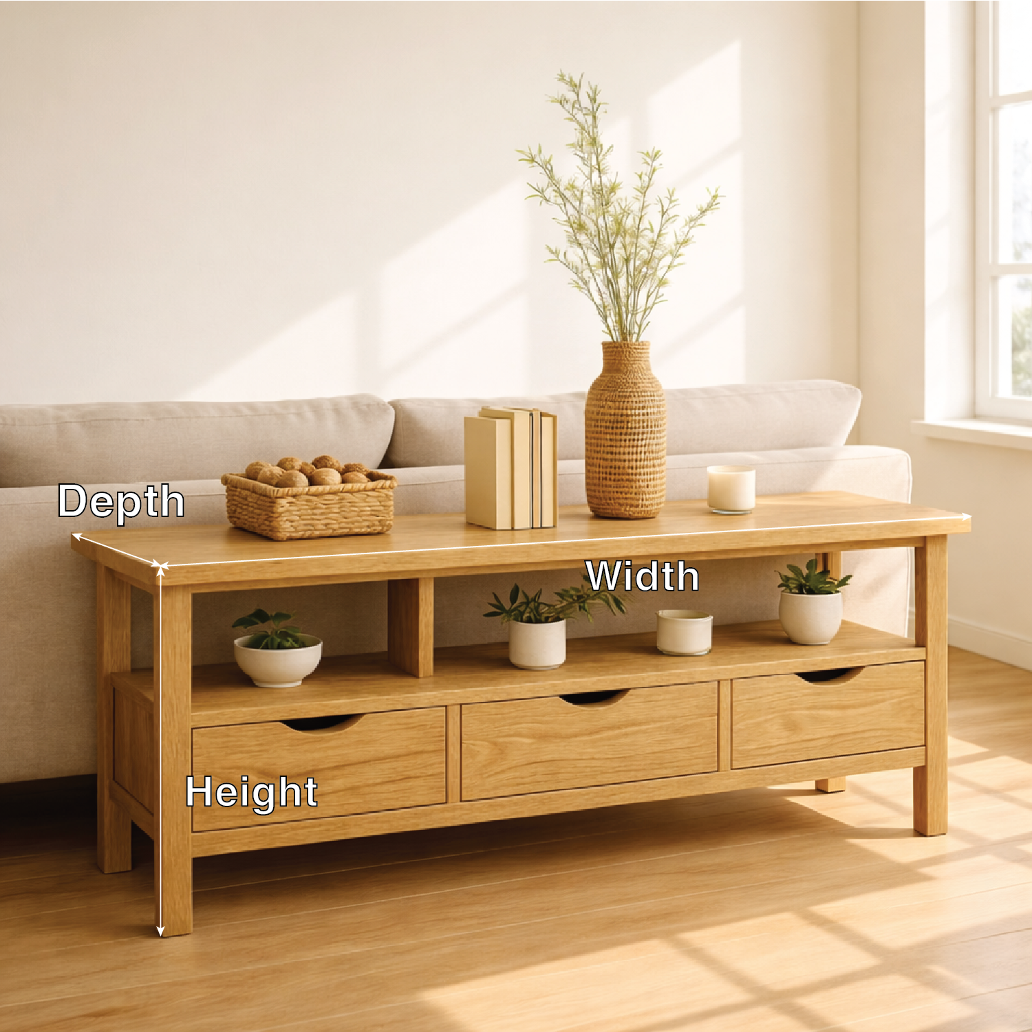 Solid Wood Console Table with Drawers and Shelf, Modern Entryway Sofa Table Wood Storage Cabinet