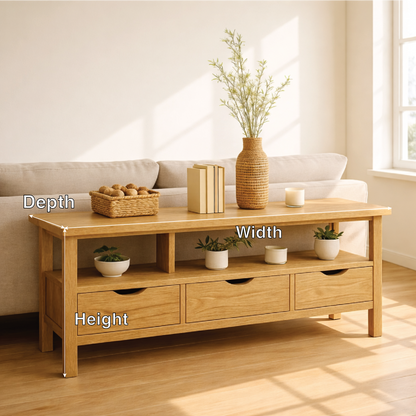 Solid Wood Console Table with Drawers and Shelf, Modern Entryway Sofa Table Wood Storage Cabinet Kitchnce