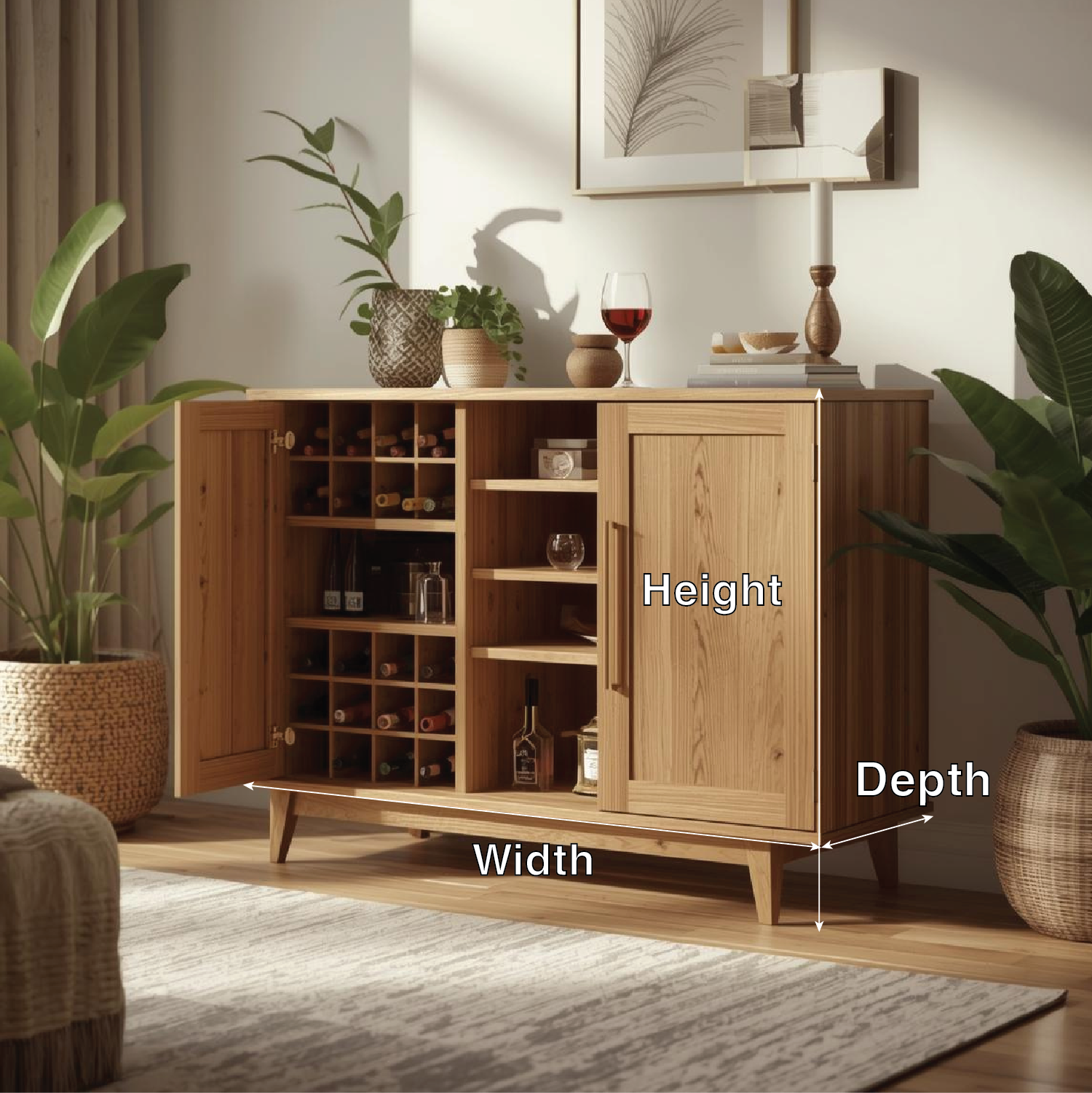 Handcrafted Solid Wood Wine Cabinet with Bottle Storage Modern Home Bar Sideboard