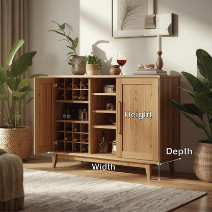 Handcrafted Solid Wood Wine Cabinet with Bottle Storage Modern Home Bar Sideboard