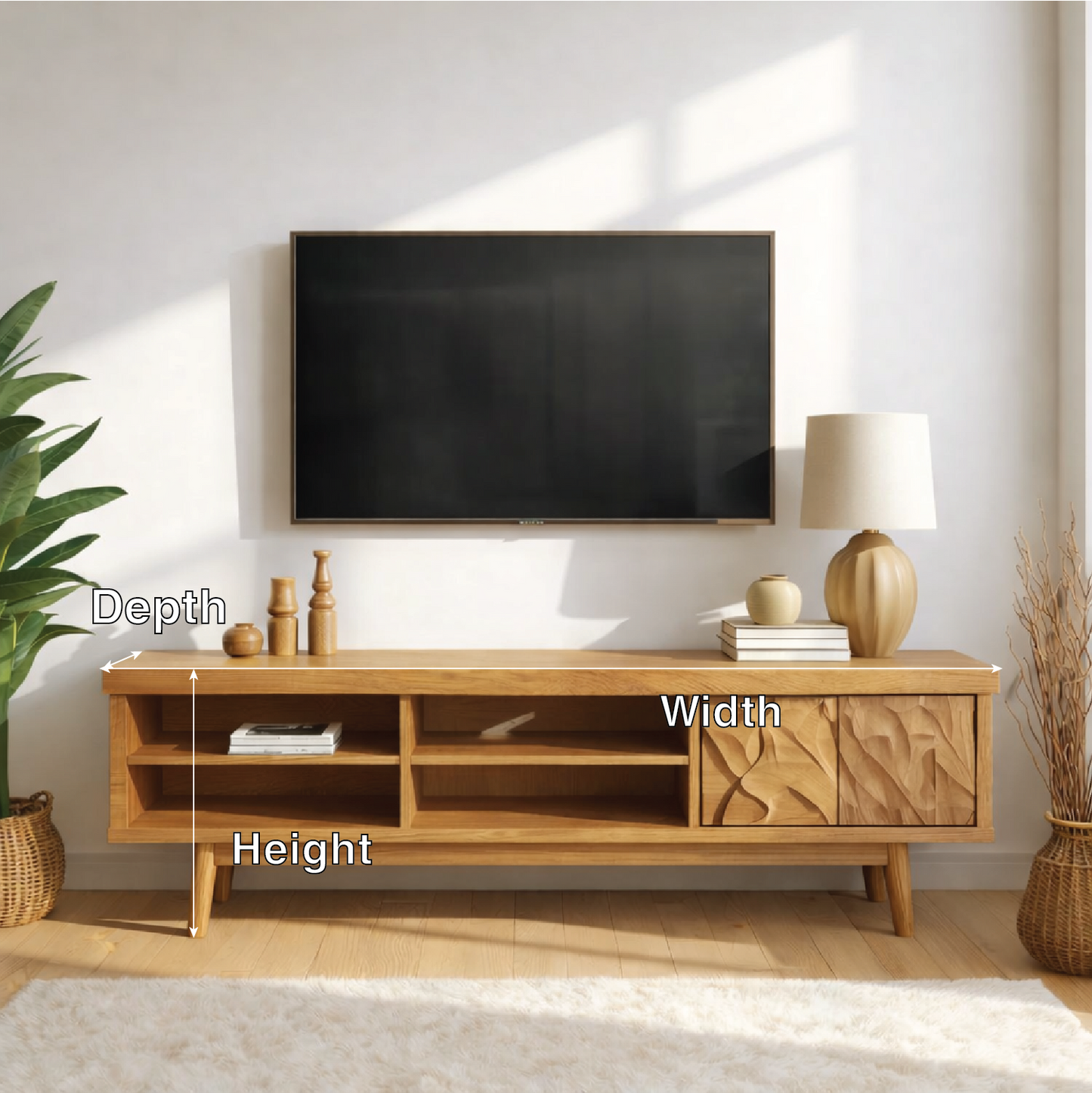 Mid Century Solid Wood TV Stand Carved Media Console Modern Entertainment Center Cabinet Kitchnce