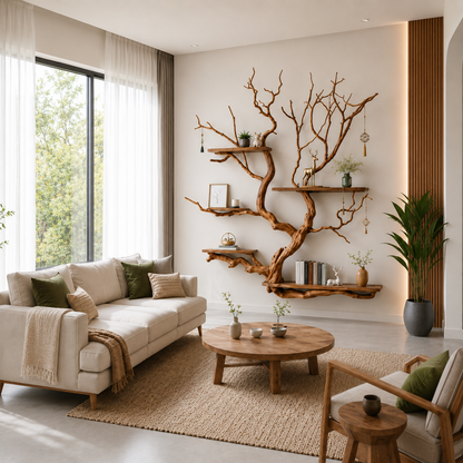 Handcrafted Solid Wood Tree Bookshelf with Organic Flowing Branches