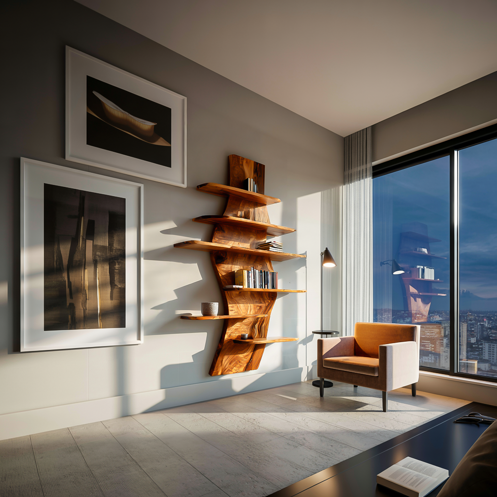 Contemporary Wooden Wall Mounted Bookshelf For Living Room Kitchnce