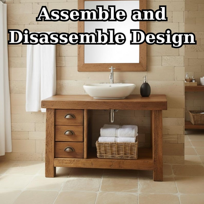 Handcrafted Solid Wood Bathroom Vanity, Rustic Console with 3 Drawers & Shelf Kitchnce