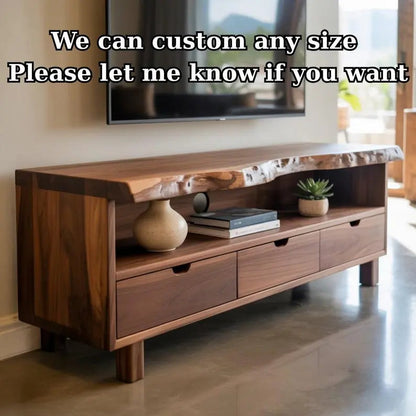Handcrafted Solid Wood TV Stand, Modern Live Edge Media Console with Storage Legs Kitchnce