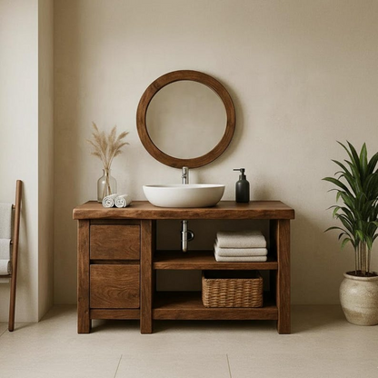 Handcrafted Solid Wood Bathroom Vanity, Freestanding Rustic Console with Live Edge Top Kitchnce
