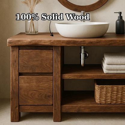 Handcrafted Solid Wood Bathroom Vanity, Freestanding Rustic Console with Live Edge Top Kitchnce