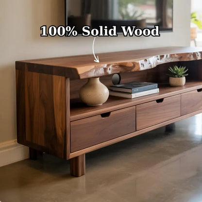 Handcrafted Solid Wood TV Stand, Modern Live Edge Media Console with Storage Legs Kitchnce