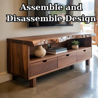 Handcrafted Solid Wood TV Stand, Modern Live Edge Media Console with Storage Legs Kitchnce