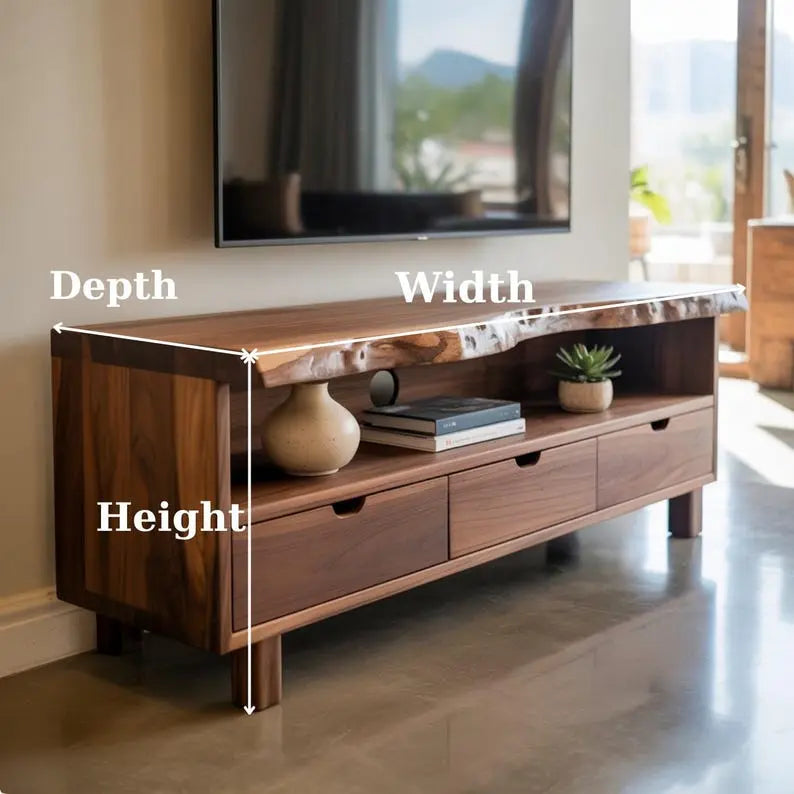 Handcrafted Solid Wood TV Stand, Modern Live Edge Media Console with Storage Legs Kitchnce