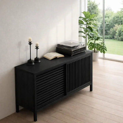 Modern Console Table with Sliding Slatted Doors Kitchnce