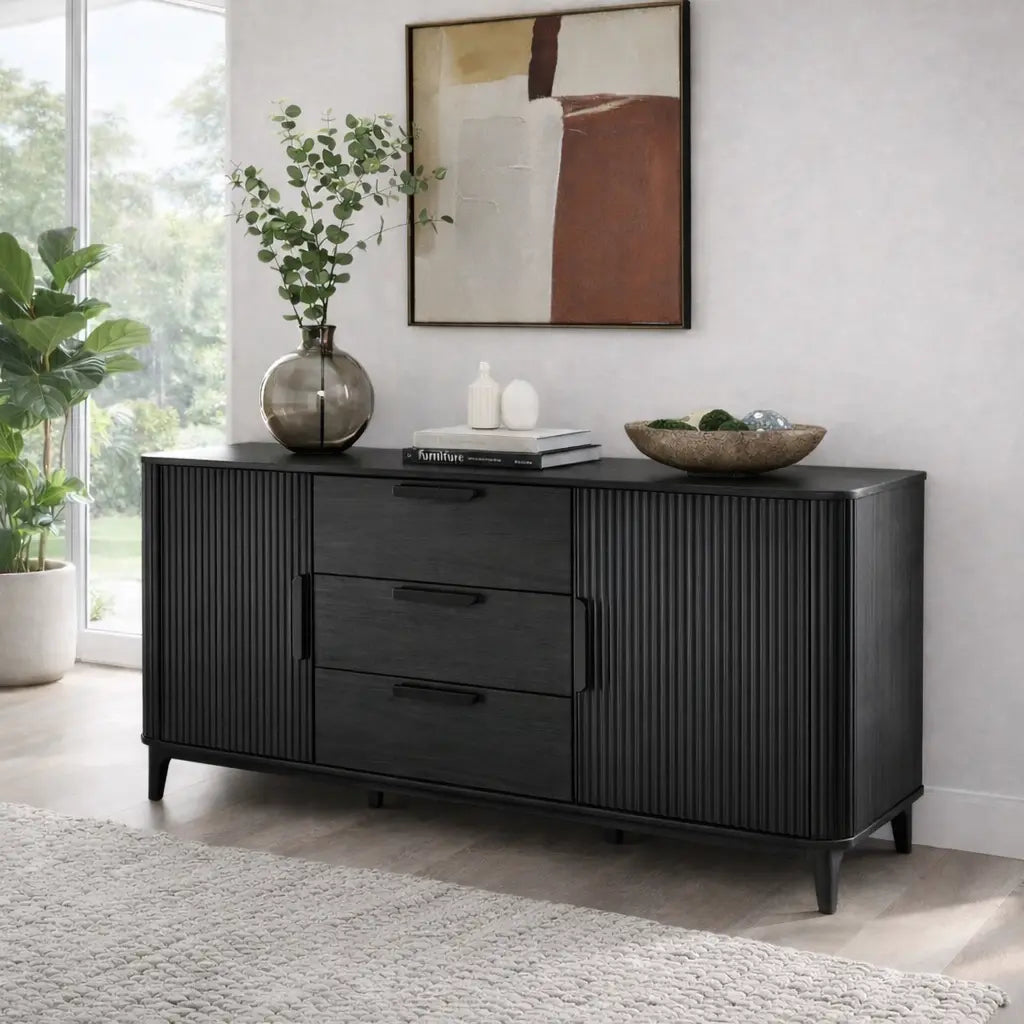 Modern Console Table with Fluted Doors & Drawers Kitchnce