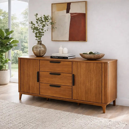 Modern Console Table with Fluted Doors & Drawers Kitchnce