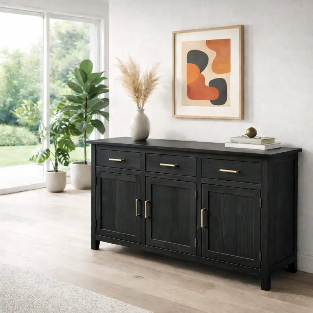 Modern Console Table with Drawers & Double Door Cabinets Kitchnce