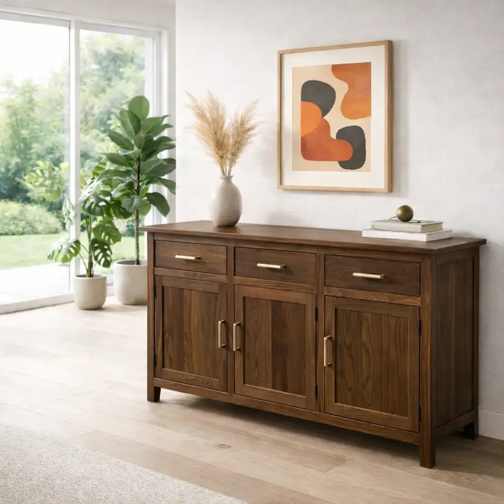 Modern Console Table with Drawers & Double Door Cabinets Kitchnce