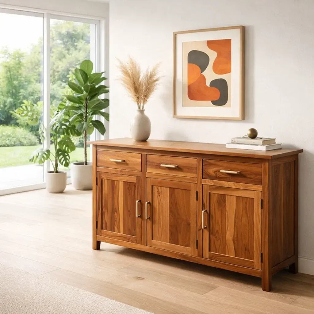 Modern Console Table with Drawers & Double Door Cabinets Kitchnce