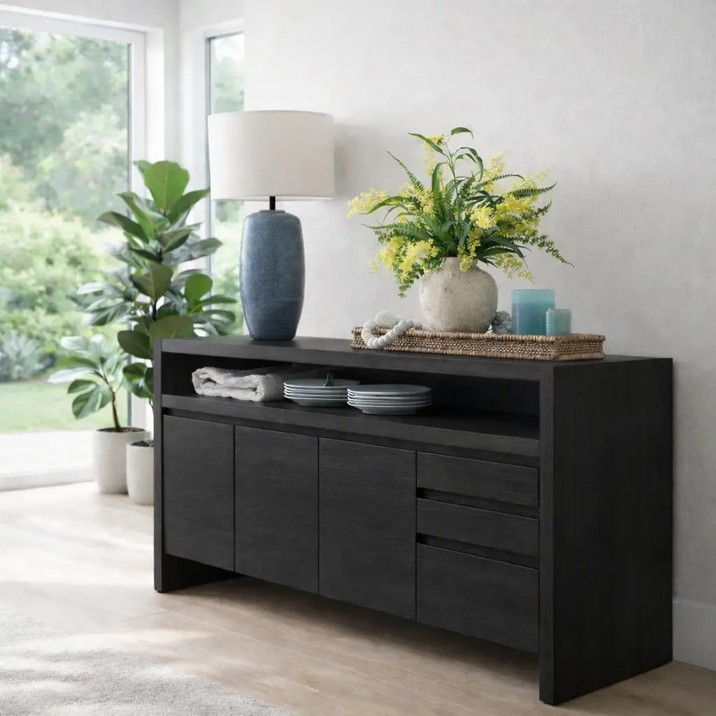 Modern Console Table with Open Shelf & Cabinet Storage Kitchnce