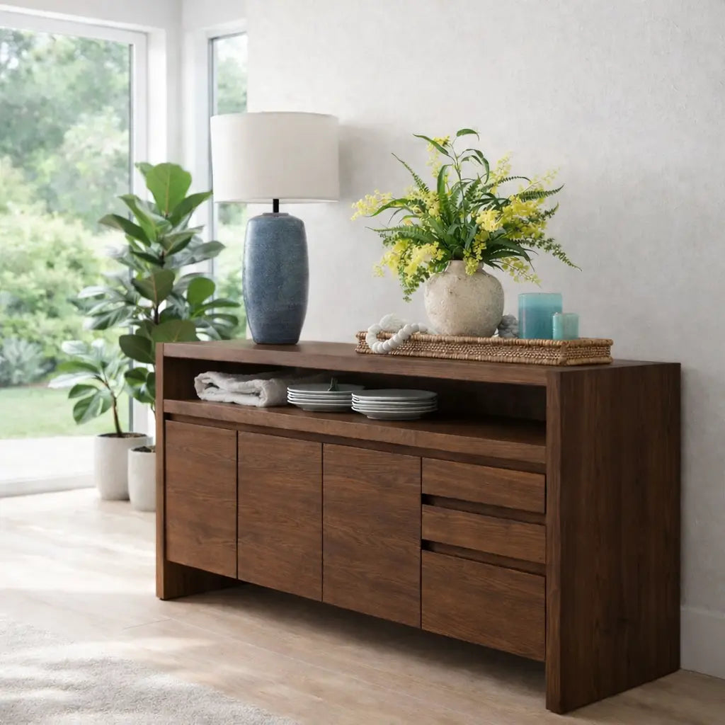 Modern Console Table with Open Shelf & Cabinet Storage Kitchnce