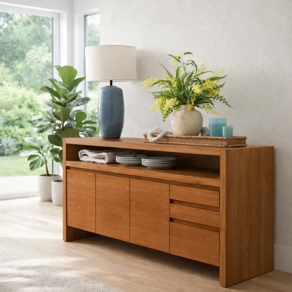 Modern Console Table with Open Shelf & Cabinet Storage Kitchnce