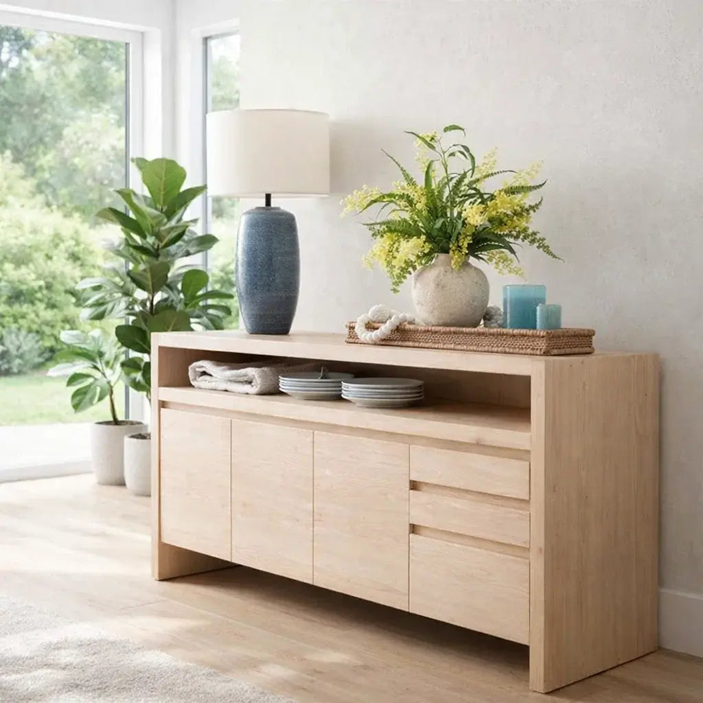 Modern Console Table with Open Shelf & Cabinet Storage Kitchnce