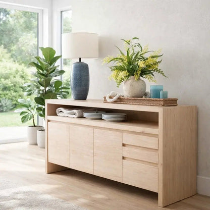 Modern Console Table with Open Shelf & Cabinet Storage Kitchnce