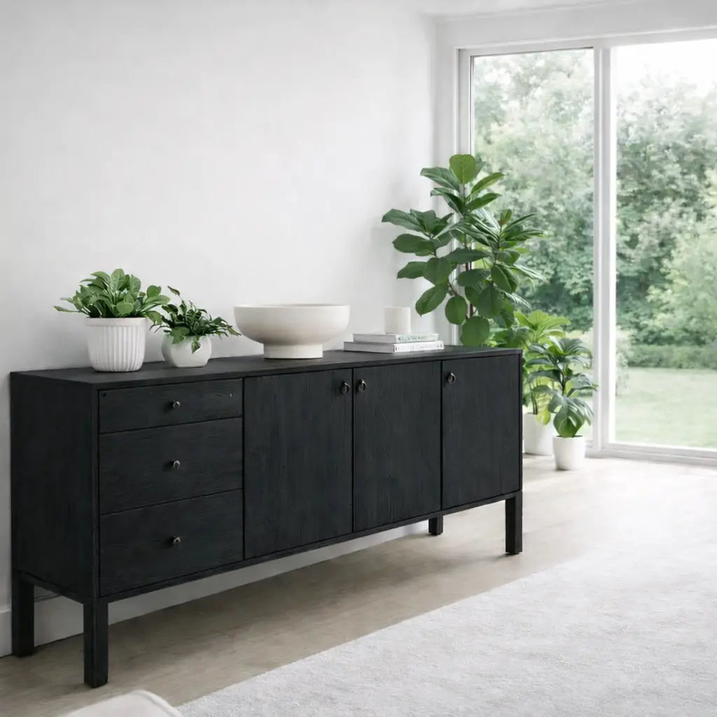 Modern Console Table with Drawers & 3 Door Storage Cabinet Kitchnce