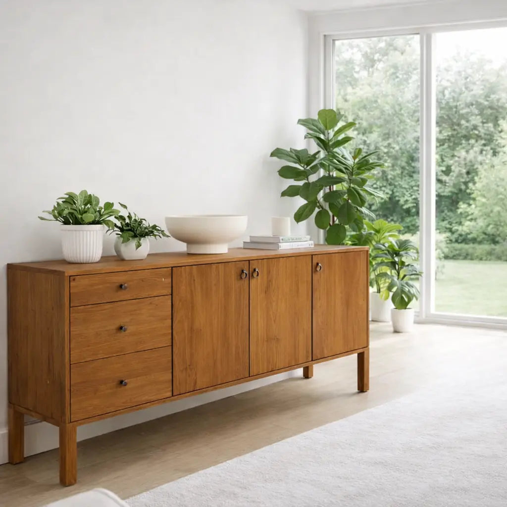 Modern Console Table with Drawers & 3 Door Storage Cabinet Kitchnce