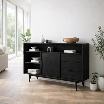 Modern Console Table with Shelves, Drawer & Cabinet Kitchnce