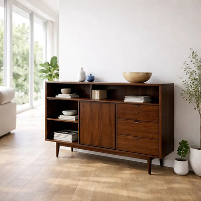 Modern Console Table with Shelves, Drawer & Cabinet Kitchnce