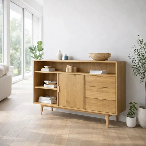 Modern Console Table with Shelves, Drawer & Cabinet Kitchnce
