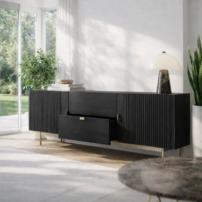 Modern Console Table with Fluted Doors & Center Drawer Kitchnce