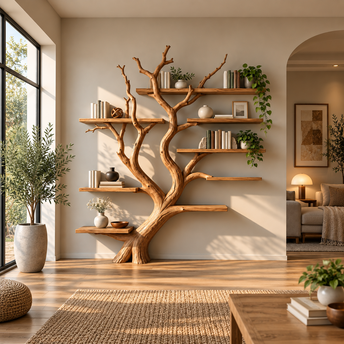Handcrafted Sculptural Solid Wood Tree Bookshelf