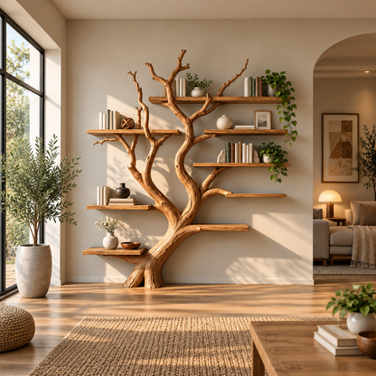 Handcrafted Sculptural Solid Wood Tree Bookshelf