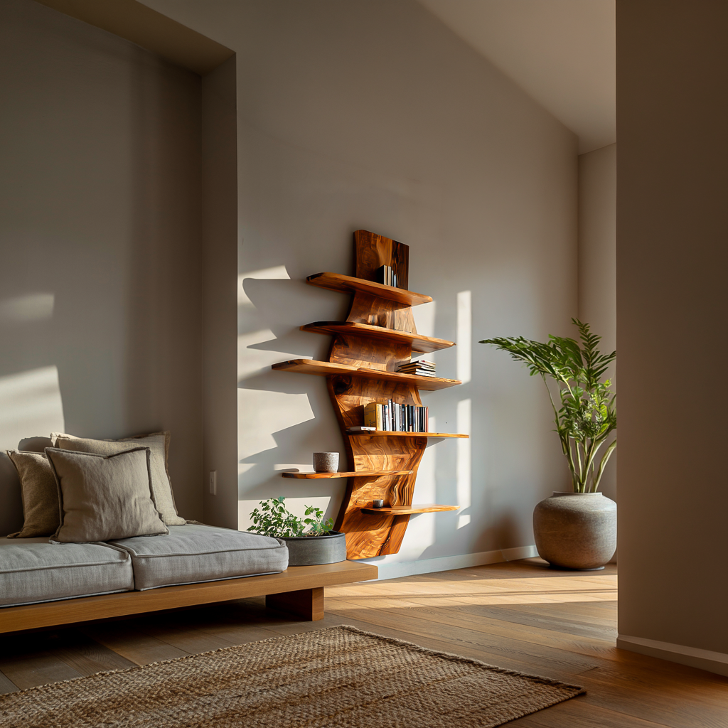 Contemporary Wooden Wall Mounted Bookshelf For Living Room Kitchnce