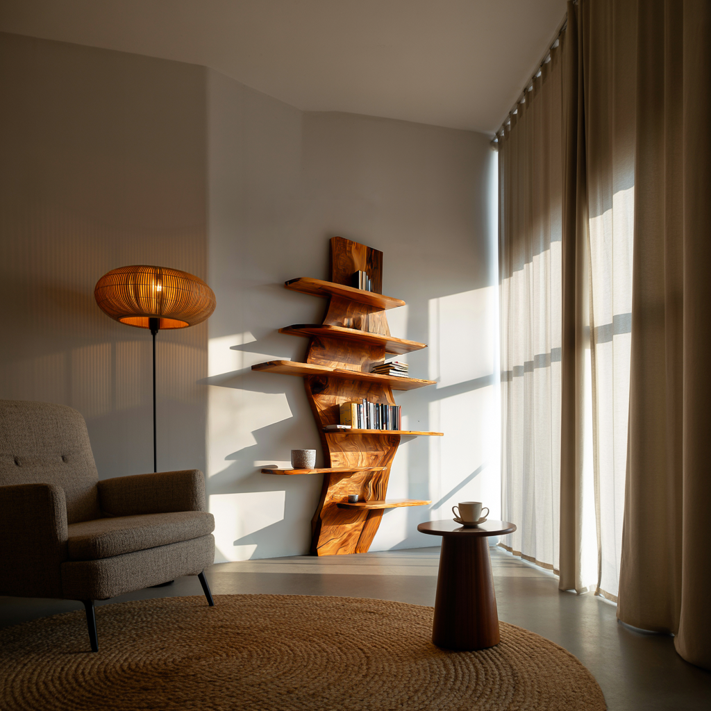 Contemporary Wooden Wall Mounted Bookshelf For Living Room Kitchnce