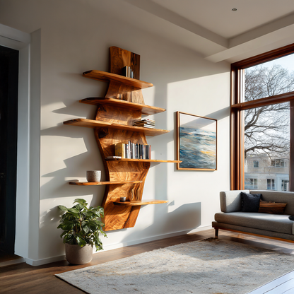 Contemporary Wooden Wall Mounted Bookshelf For Living Room Kitchnce