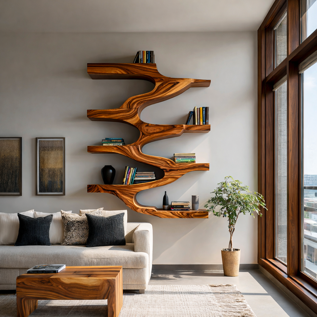 Minimalist Wood Floating Bookshelf For Living Space Kitchnce