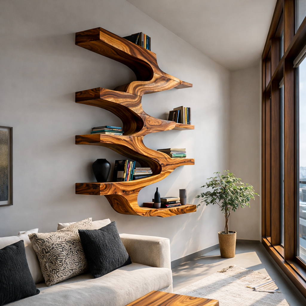 Minimalist Wood Floating Bookshelf For Living Space Kitchnce