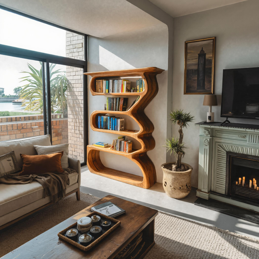 Organic Sculptural Bookshelf Curved Design For Living Room Interior Kitchnce