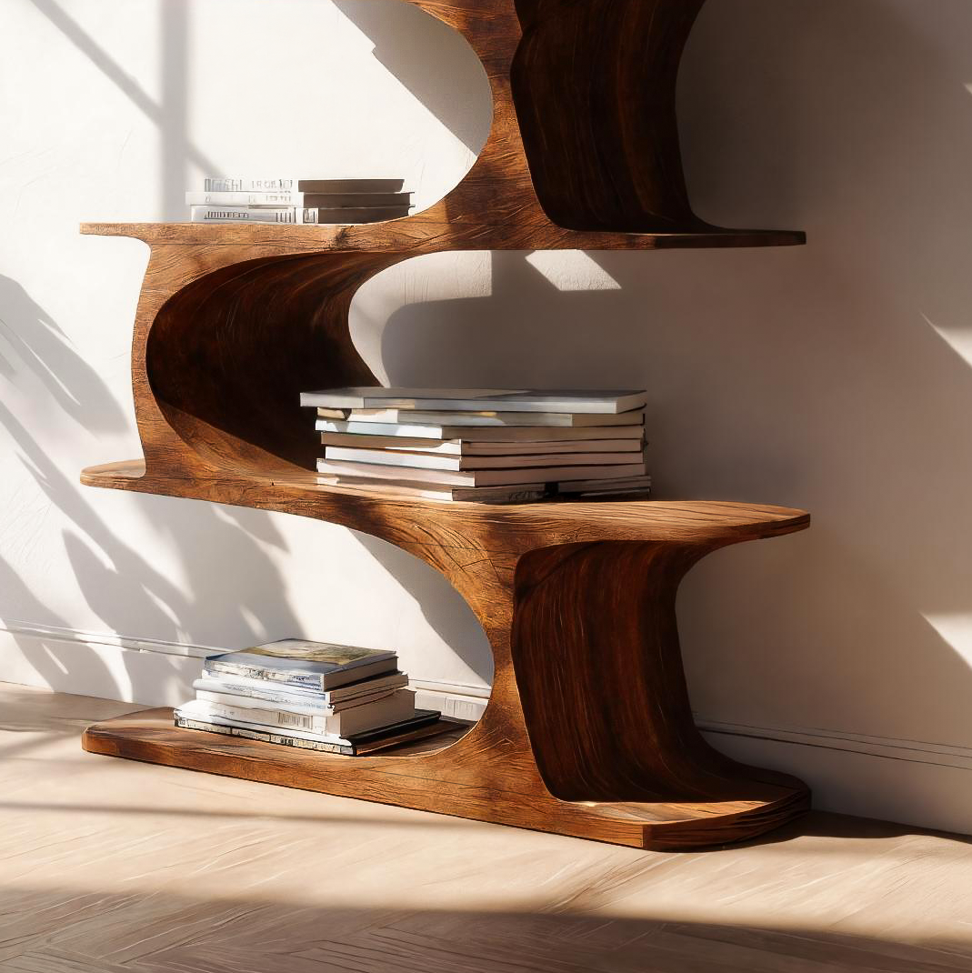 Artistic Curved Bookshelf For Living Room Accent Kitchnce