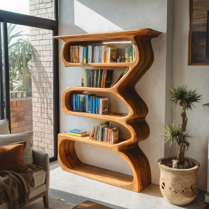 Organic Sculptural Bookshelf Curved Design For Living Room Interior Kitchnce