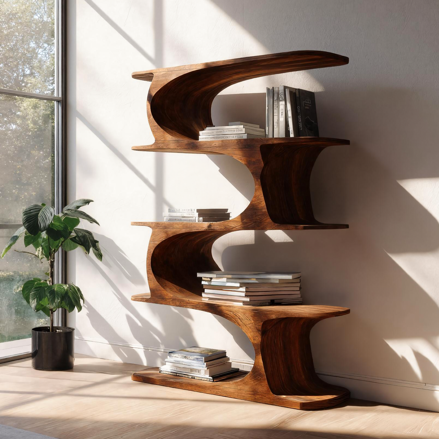 Artistic Curved Bookshelf For Living Room Accent Kitchnce