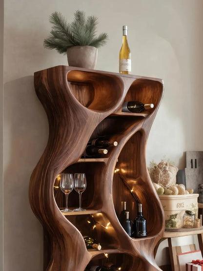 Modern Cabinet With Wave Carved Doors And Wine Storage For Kitchen Kitchnce