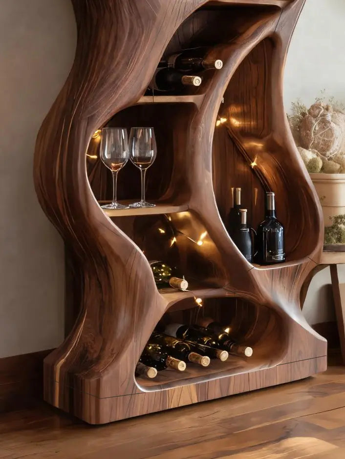 Modern Cabinet With Wave Carved Doors And Wine Storage For Kitchen Kitchnce