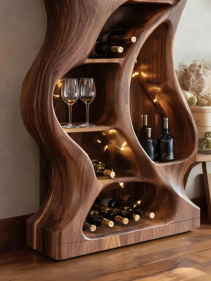 Modern Cabinet With Wave Carved Doors And Wine Storage For Kitchen Kitchnce
