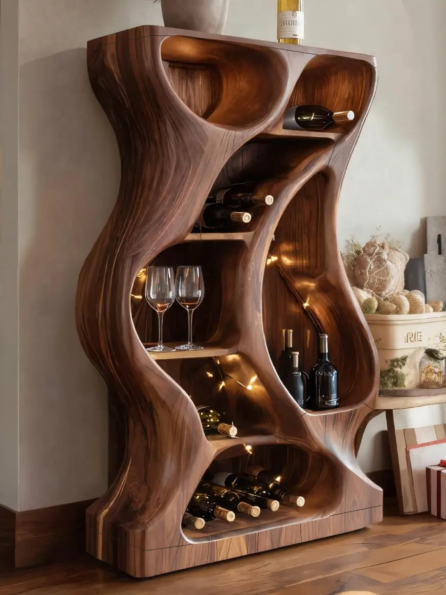 Modern Cabinet With Wave Carved Doors And Wine Storage For Kitchen Kitchnce