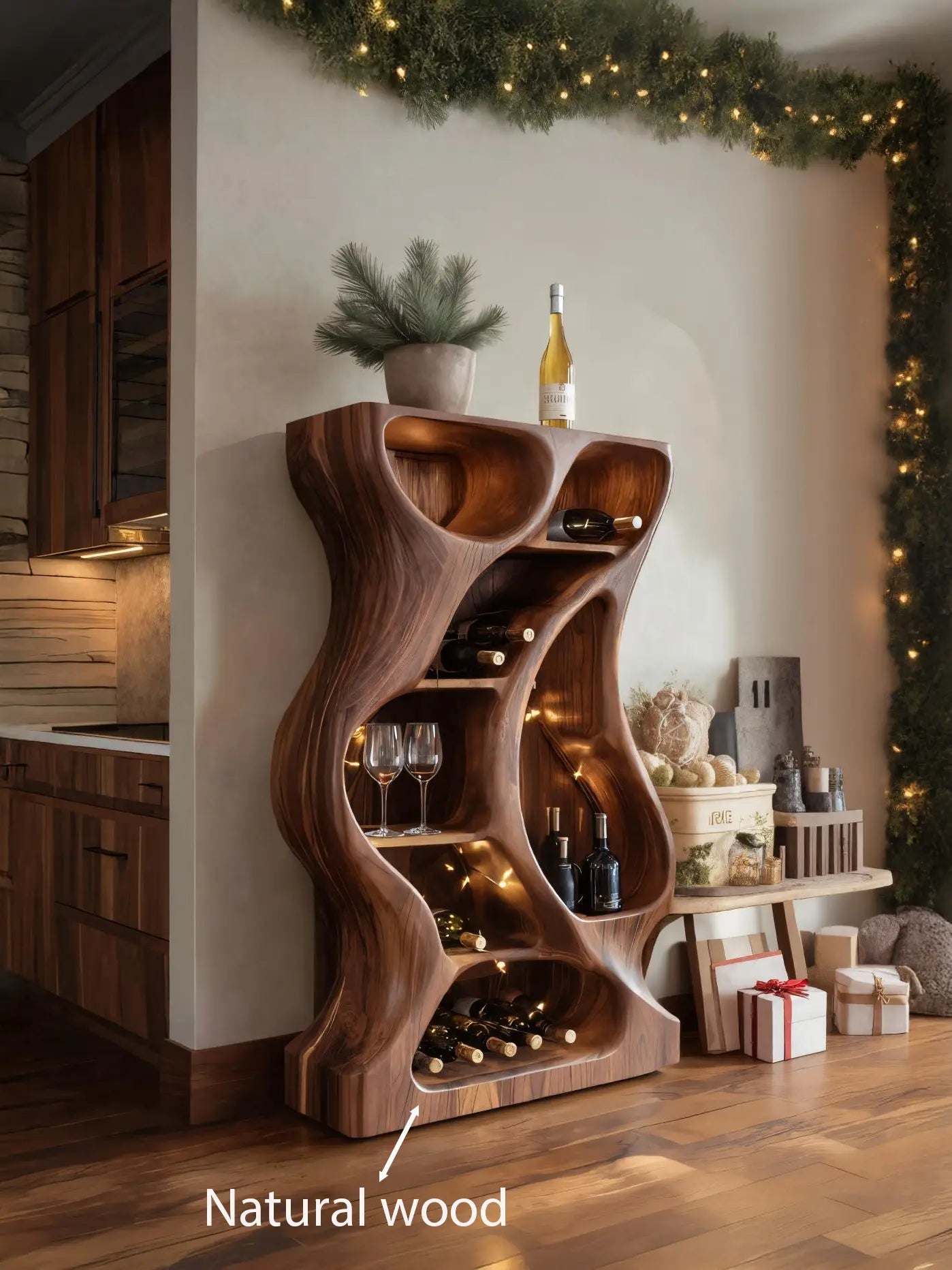 Modern Cabinet With Wave Carved Doors And Wine Storage For Kitchen Kitchnce