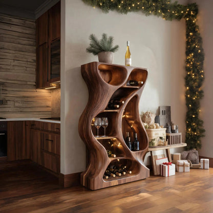 Modern Cabinet With Wave Carved Doors And Wine Storage For Kitchen Kitchnce